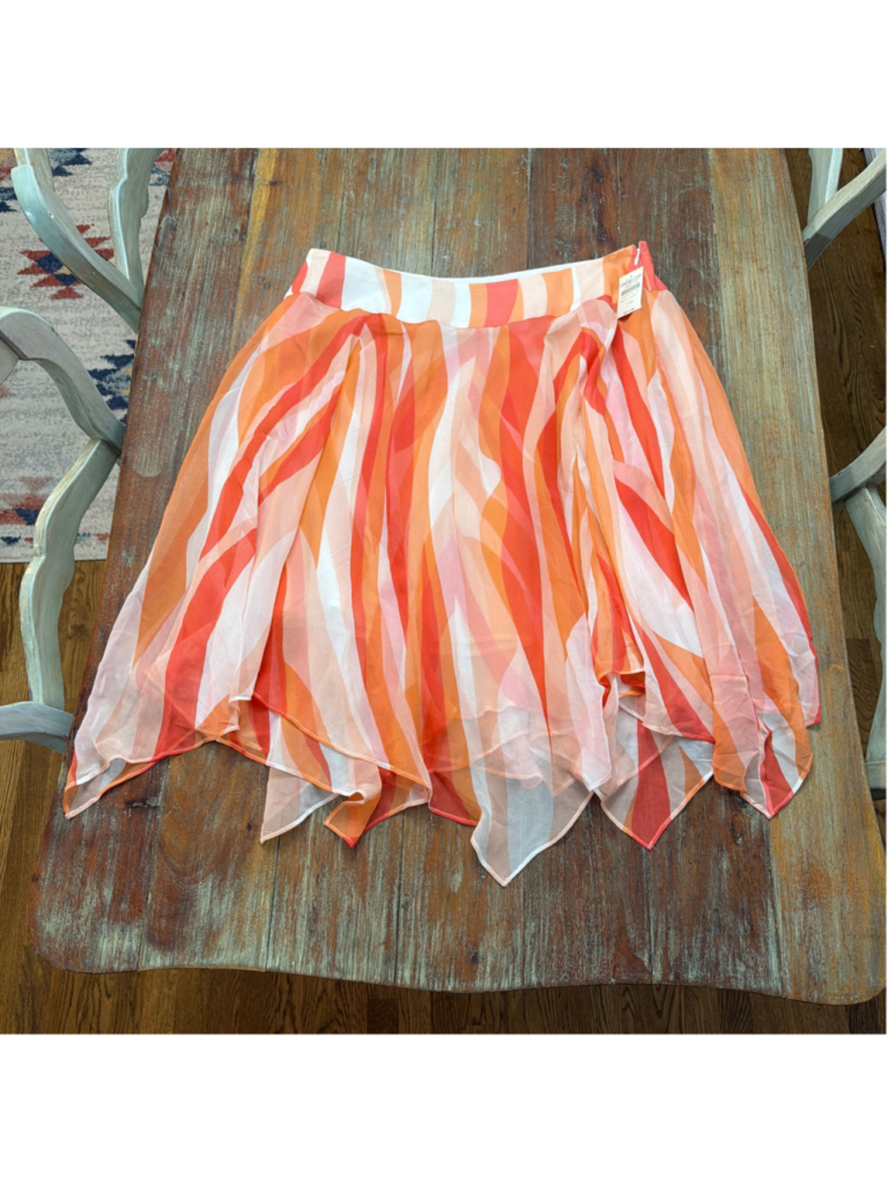 Coldwater Creek 100% Silk Skirt NWT PXL Y2K Abstract Handkerchief Hem Sunset